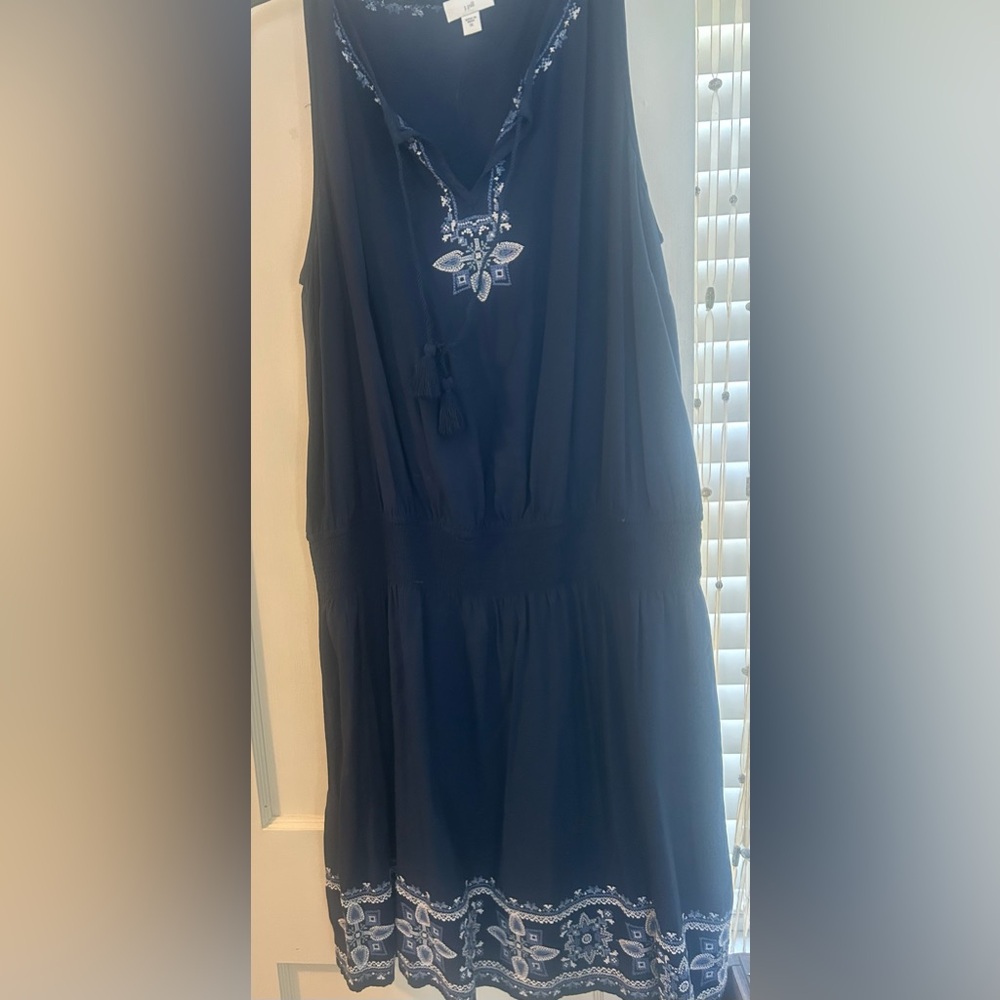 J. Jill Midnight Blue Dress with Embroidered Detail